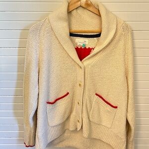 Anthropologie Lobster Red and Cream Knit Cardigan
